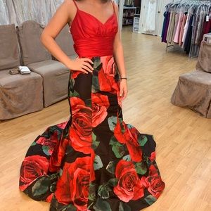 Red Floral Sherri Hill Prom Dress style #52930